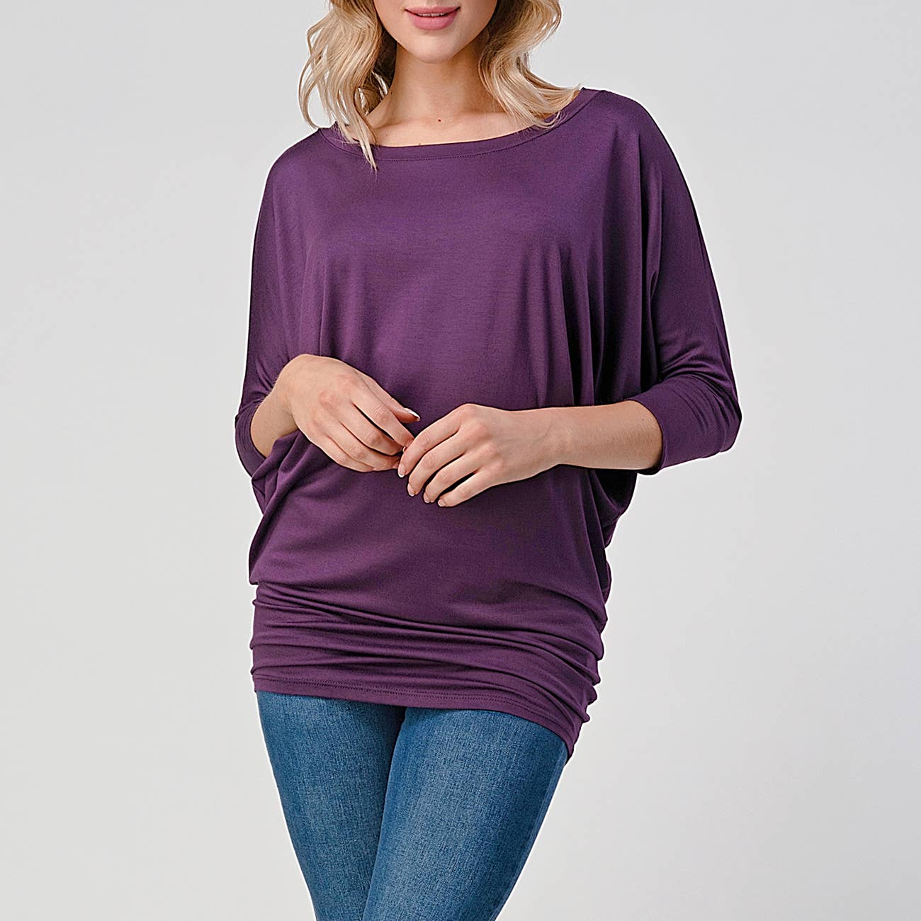 Heimious - Wholesale Knit Top - Women's - 3/4 Dolman Sleeve Round neck Modal Jersey  Top, 250333