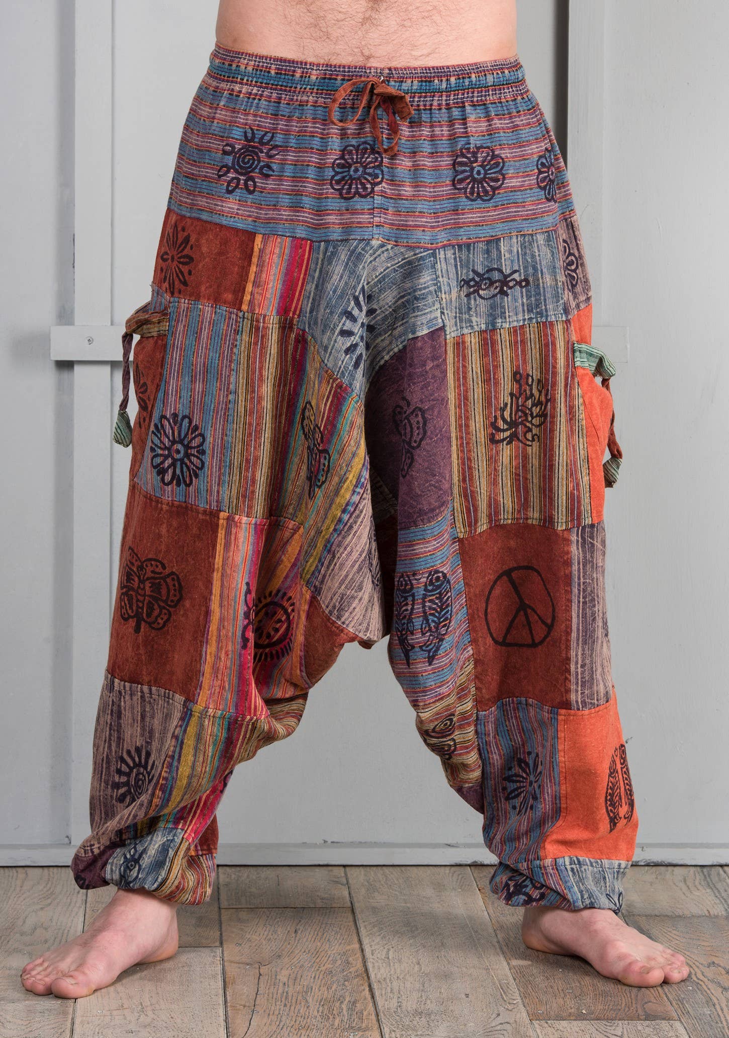 Namaste - Wholesale Pants - Unisex - Freesize Stonewash Cotton Patchwork Aladdin Pants2