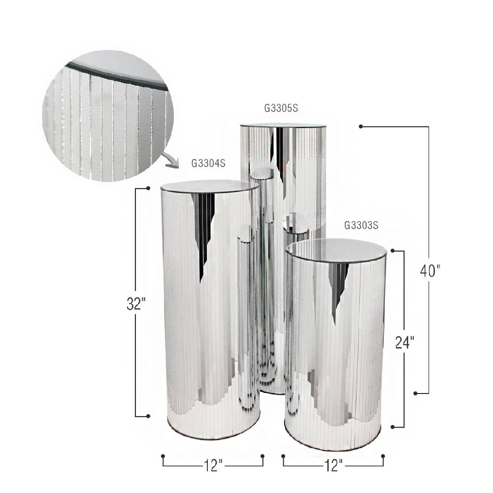 Silver Mirrored Cylindrical Column/Pedestal - Large (H-40"x D-12") for wholesale on Faire1
