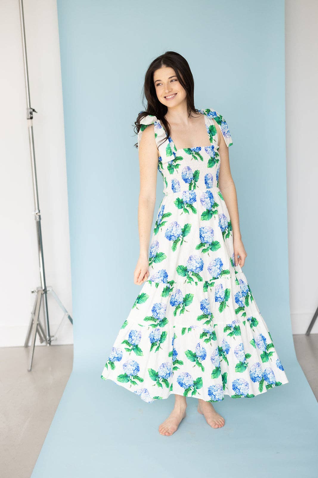 Kathleen Maeve - Wholesale Dress - Women's - Emma Bow Maxi Dress | Bright Blue Hydrangeas3