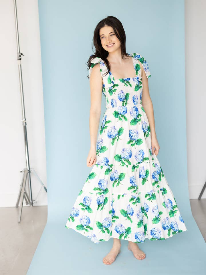 Kathleen Maeve - Wholesale Dress - Women's - Emma Bow Maxi Dress | Bright Blue Hydrangeas3