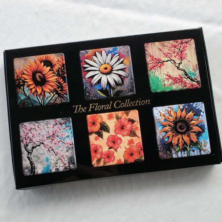 Art by Freddy B. - Wholesale Magnet - Set of 6 Acrylic Glass Magnets, The Floral Collection