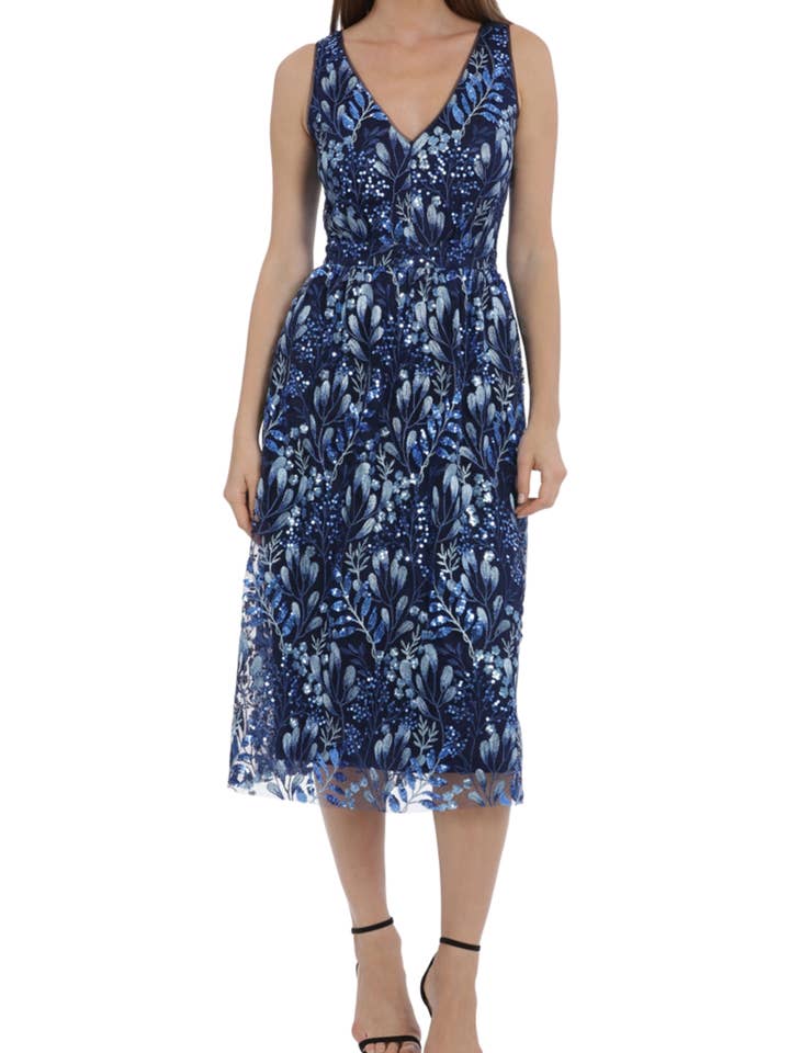 Maggy London Embroidered Sequin Floral Dress for wholesale by New Yorker's Apparel