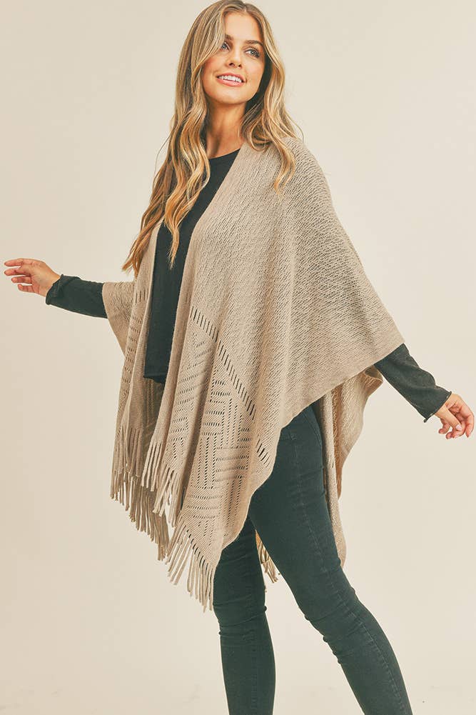 Hana - Wholesale Cardigan - Dames - Visgraat gebreide franje Ruana6