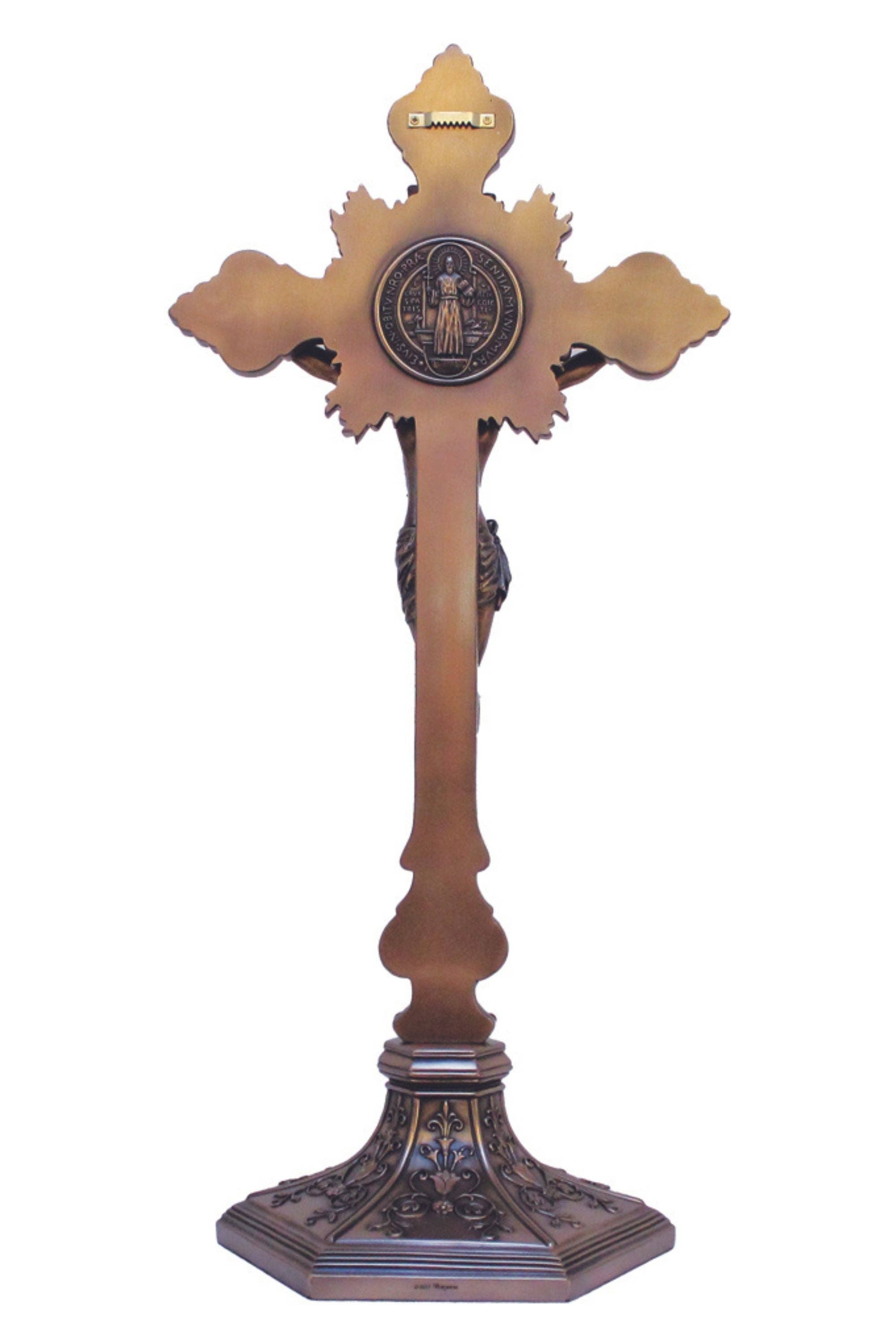 Goldscheider of Vienna - Wholesale Wall Cross - St. Benedict Crucifix in Cold Cast Bronze 24"/22"1