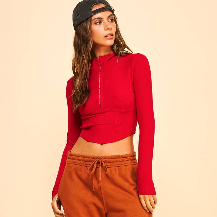 FREEZIA - Wholesale Knit Top - Women's - RIBBED LONG SLEEVE TOP WITH HOOK AND EYE-F757396