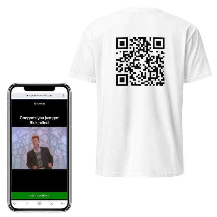 Rick Roll Preset QR Tee Shirt for wholesale by Scan This Shirt