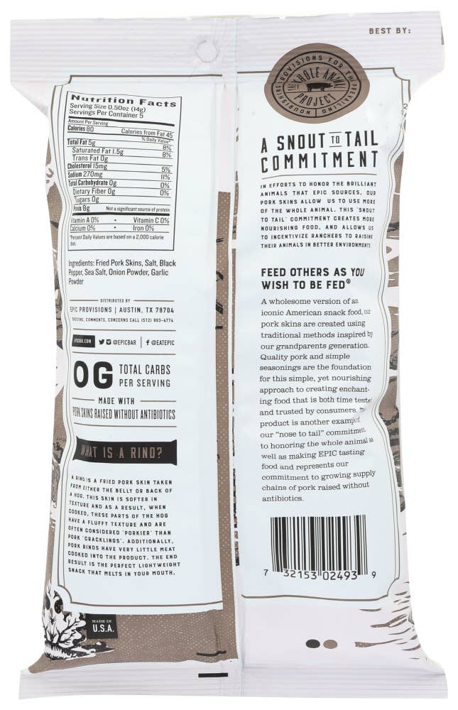 KeHE Distributors, LLC - Wholesale Chips - EPIC Pork Rind Sea Salt Pepper 2.5 oz1