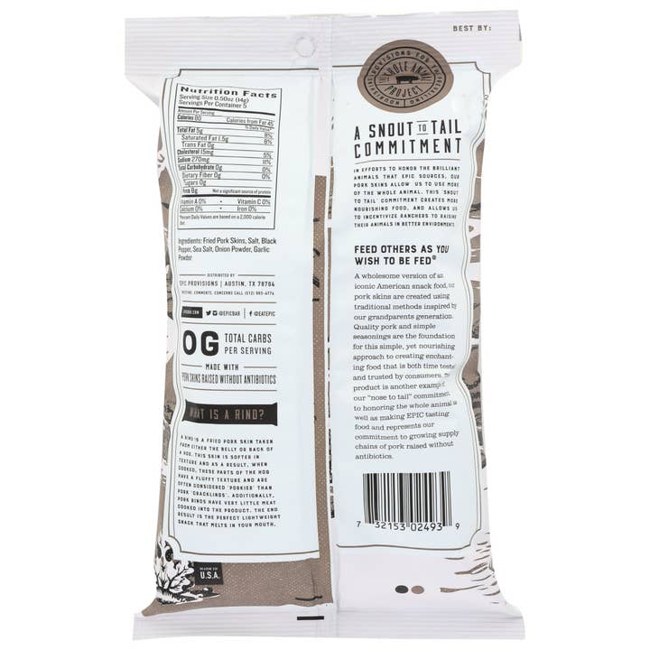 KeHE Distributors, LLC - Wholesale Chips - EPIC Pork Rind Sea Salt Pepper 2.5 oz1