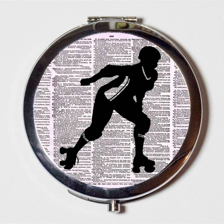 FringePop - Wholesale Compact Mirror - Roller Derby Compact Mirror - Silhouette Roller Skating Skates - Make Up Pocket Mirror for Cosmetics
