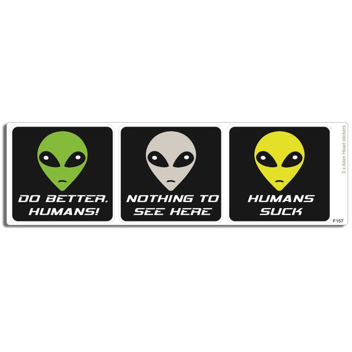 Alien Heads (3), Funny Bumper Sticker for wholesale by Humper Bumper