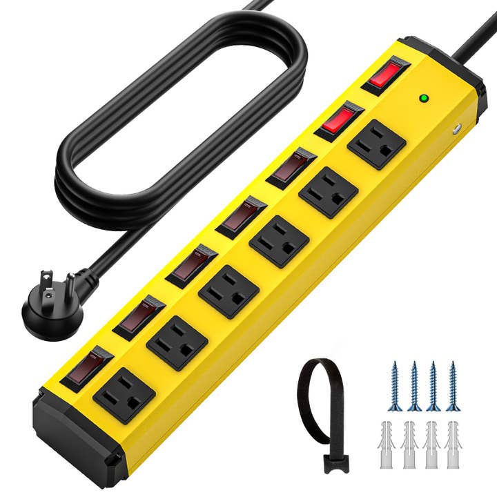 CRST 6 Outlets Individual Switches Mountable Metal Power Strip Surge Protector, 6FT Flat Plug Power Cord for wholesale by Rocket Socket Technology