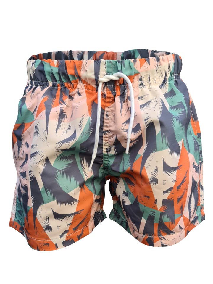 Boys' swim shorts “Coconut trees” anti UV and eco-responsible for wholesale by Doux Soleil