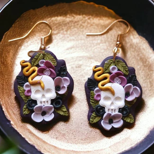 Foxy Method - Wholesale Dangle Earrings - Dark Cottagecore Skull Garden Snake Earrings