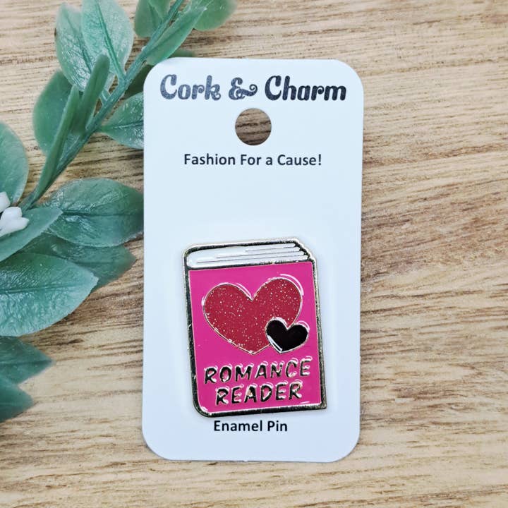 Romance Reader Book Enamel Pin for wholesale by Cork and Charm