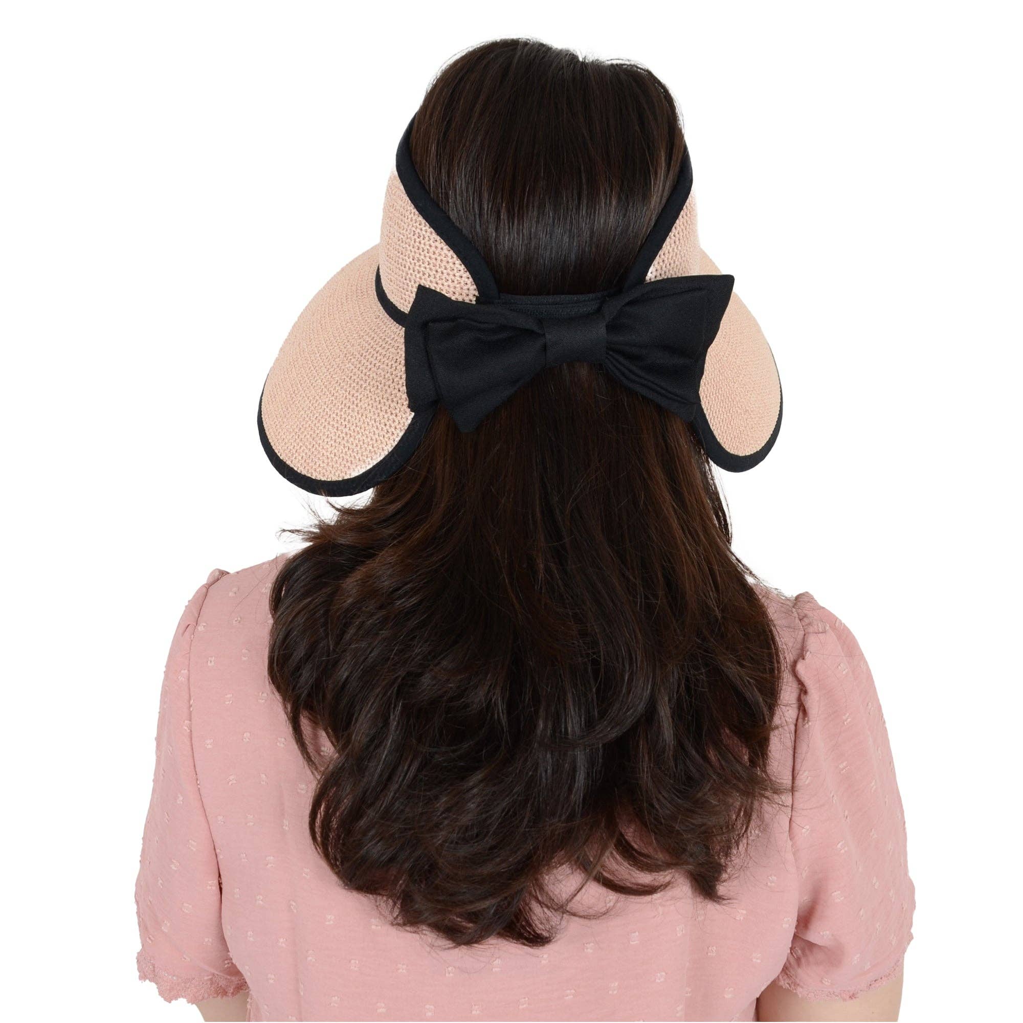 AK Brand – wholesale Visor – Women's – Women Roll-Up Straw Sun Visor with Bow Detail Adjustable Hat3