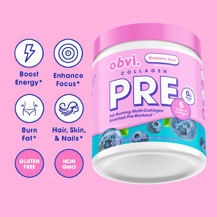 Obvi - Wholesale Powdered Health Drink - Obvi Collagenic Blueberry Acai Pre-Workout Boost Drink5