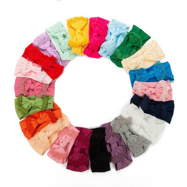 KiddieKickz – wholesale Fashion Headband - Baby – Nylon Children's Hair Band Soft Silk Stockings Baby Headband Lace Bow Hair Ornament