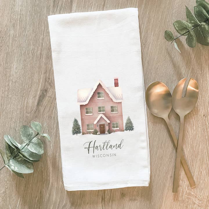 Custom Holiday Hometown - Cotton Tea Towel for wholesale by Lissi Designs