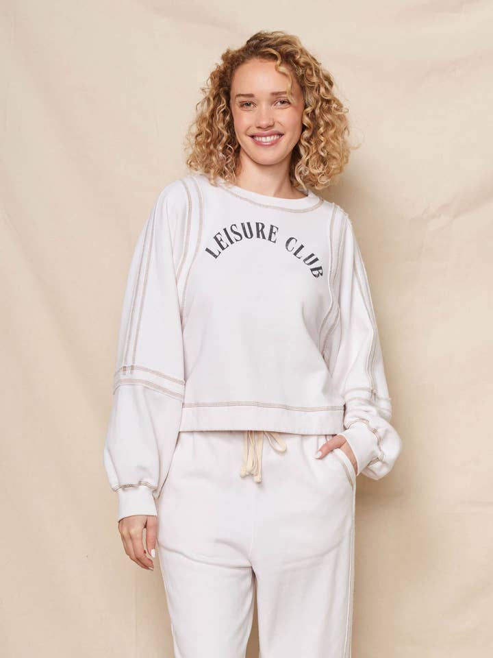 Sundry Leisure Club Raw Seamed Sweatshirt in Oyster for wholesale by Sundry Clothing