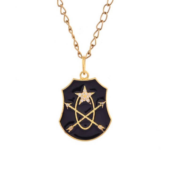 Topaz Gold Plated Enamel Necklace, Handmade Accessory, Crest for wholesale by Misteerious Seed