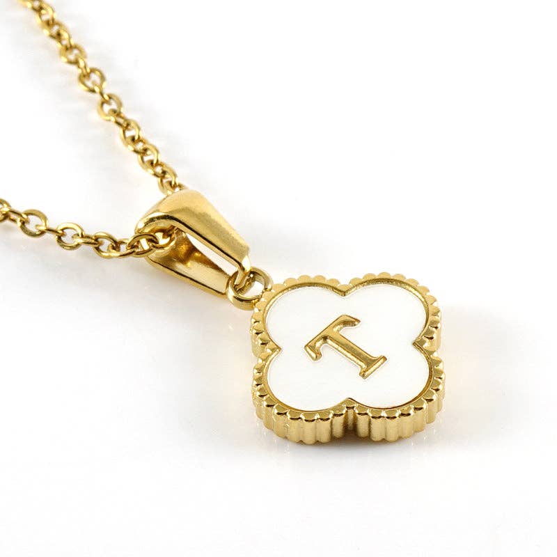 Mio Queena - Wholesale Pendant/Charm Necklace - Clover Shell Initial Charm 18K Golden S.Steel Necklace - FGS19