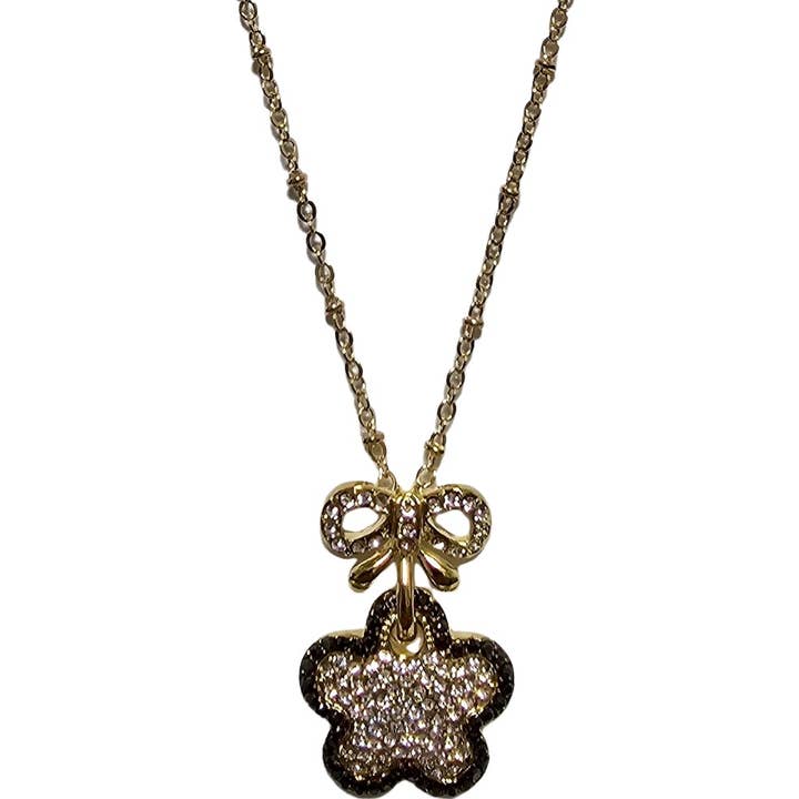 L'OFFICIEL SRL - Wholesale Pendant/Charm Necklace - Collana placcata oro con pendente fiore con pavé di strass0
