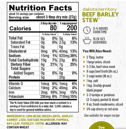 Anderson House | Frontier Soups - Wholesale Soup - Dakota Territory Beef Barley Stew Mix*2