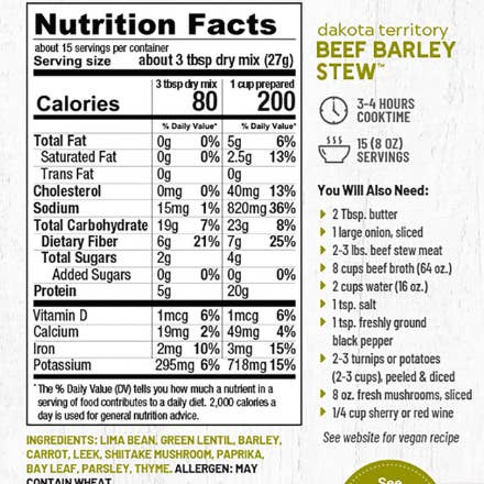 Anderson House | Frontier Soups - Wholesale Soup - Dakota Territory Beef Barley Stew Mix*2