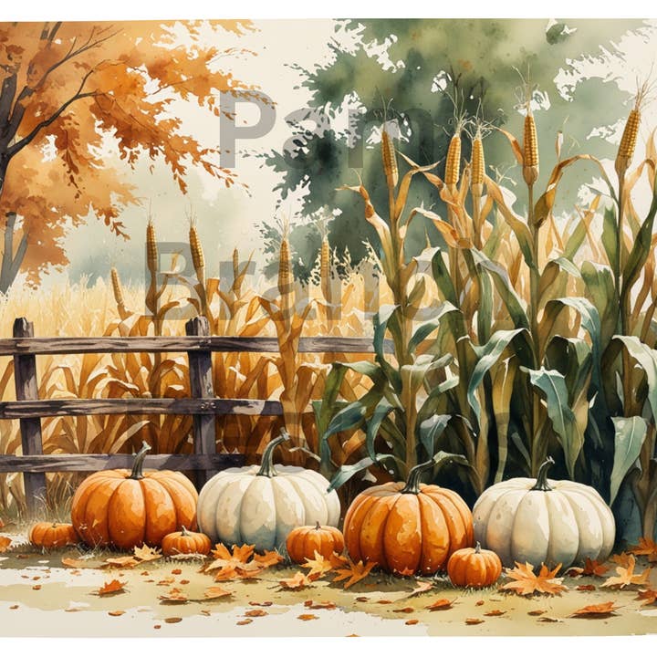 Rice Paper for Decoupage - Pumpkin Patch and Cornfield - Arts and Craft Supply for DIY D258 for wholesale by Pam Branch Designs, L.L.C.