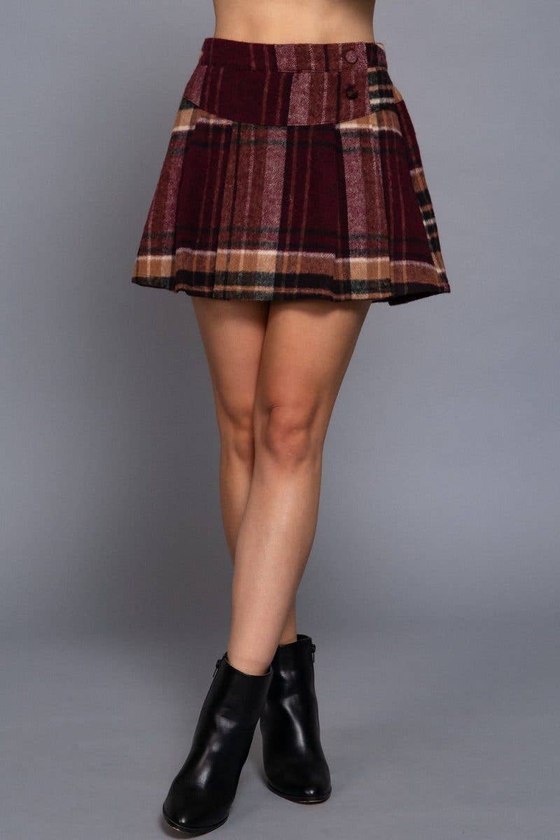 Vanilla Monkey - Wholesale Skirt - Women's - Pleats Detail Plaid Skirt0