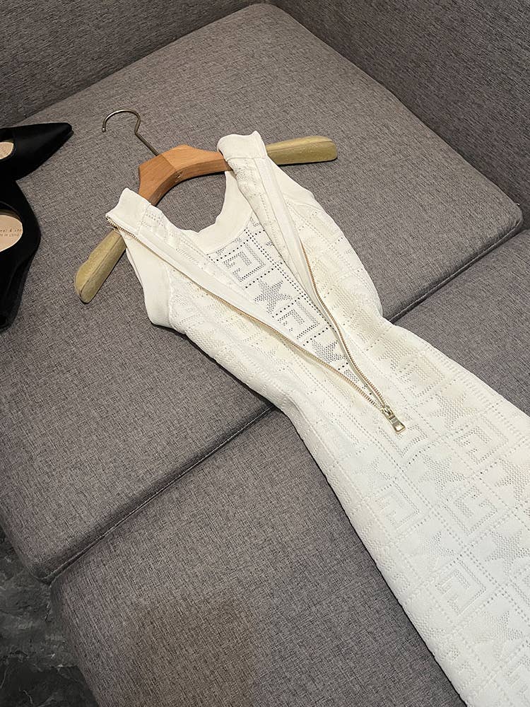 Sanyao Fashion - Venta al por mayor Vestido - Mujer - Vestido de punto ajustado sin mangas con cuentas hecho a mano SY4125