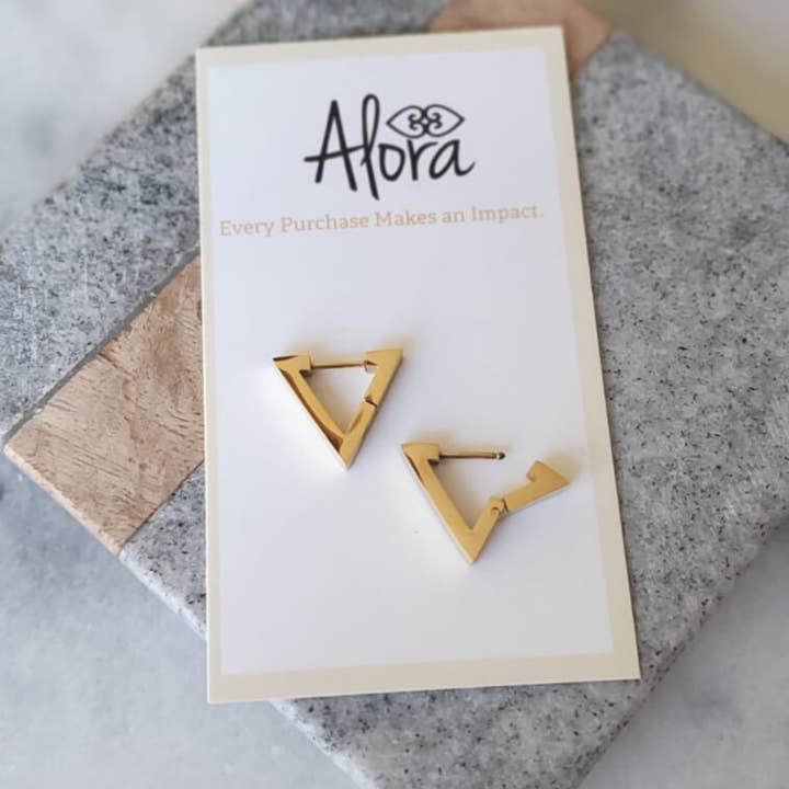 Alora Boutique Inc. - Wholesale Huggie Earrings - Kelly | Simple Triangle Huggie Hoop Earrings1