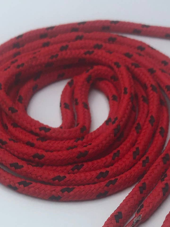 Classic Round Shoelaces - Red w/Black Accents for wholesale by The Shoelace Factory
