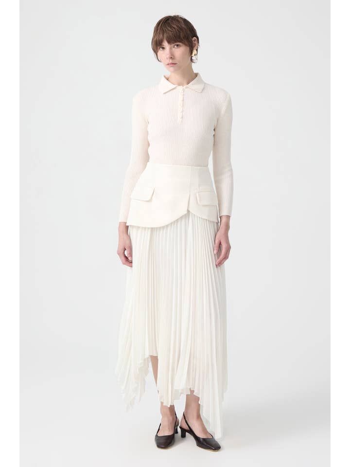 Ecru POCKET FLAP DETAIL PLEATED SKIRT for wholesale on Faire