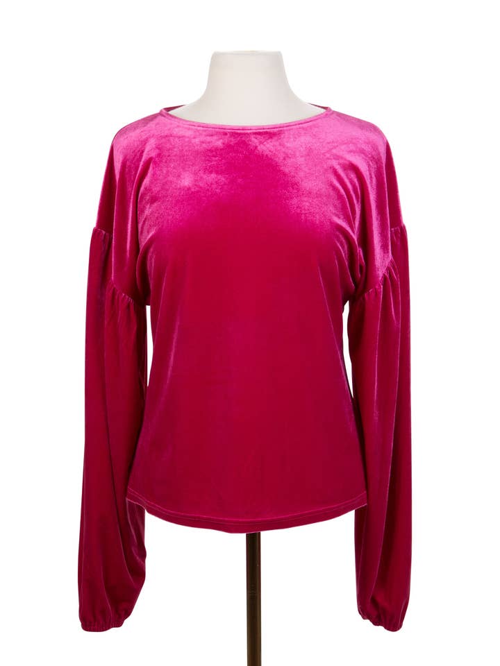 Kaleidoscope Accessories - Wholesale Blouse - Women's - Velvet Pullover w/ Puffy Drop Sleeves Tops, 2 Sizes Assorted