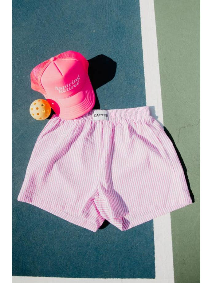 Pink Striped Ladies Boxer Shorts for wholesale on Faire