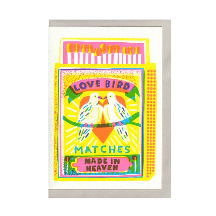 Love Bird Matches A6 Card for wholesale by The Printed Peanut Homeware & Stationery