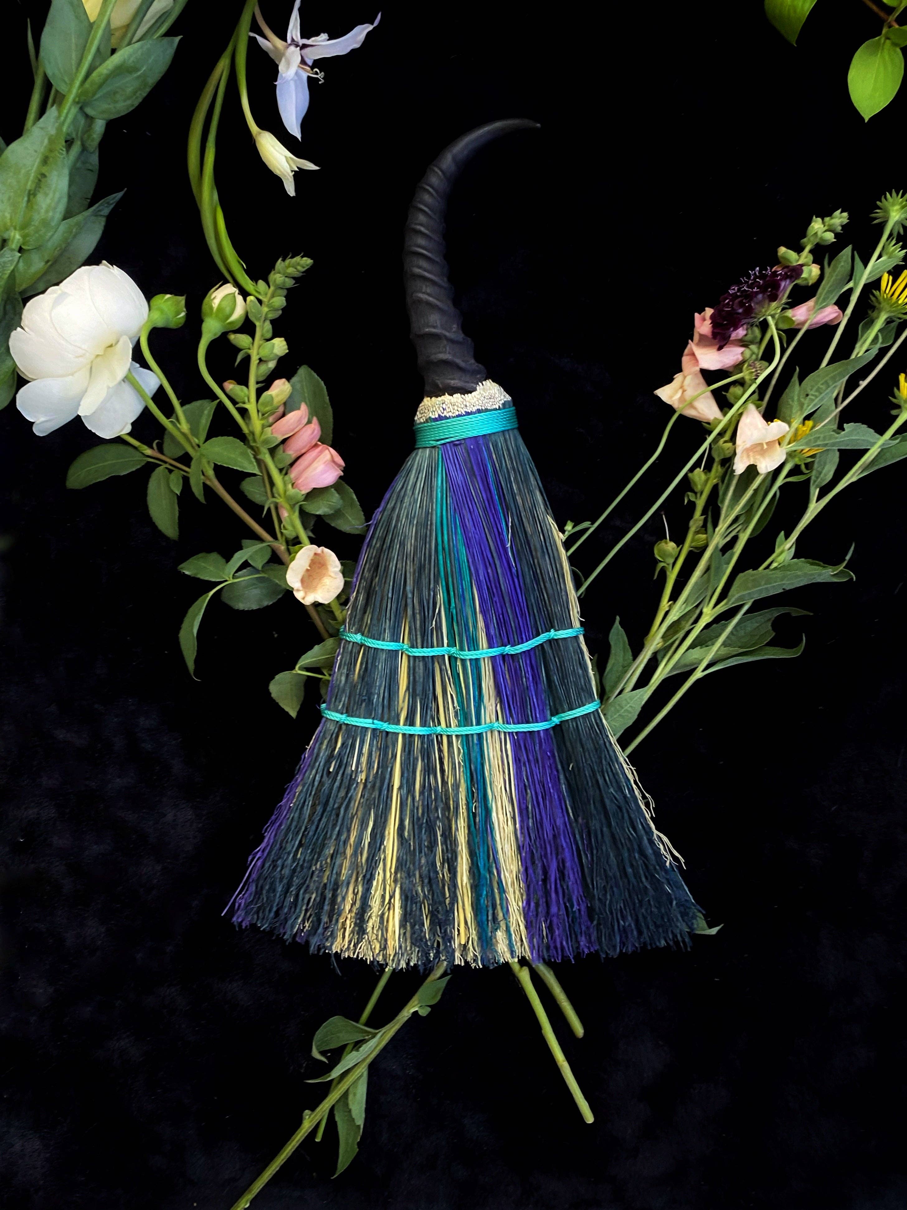 Keven Craft Rituals LLC - Wholesale Meditation Supplies - Troll’s Altar Broom - w/ Talisman Springbok Horn Handle4