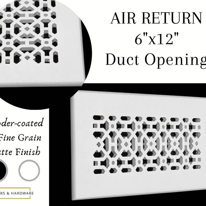 Registers and Hardware Hub Inc. - Wholesale Wall Accent - Air Return Grill 6"x 12" Duct opening | Solid Cast Aluminum