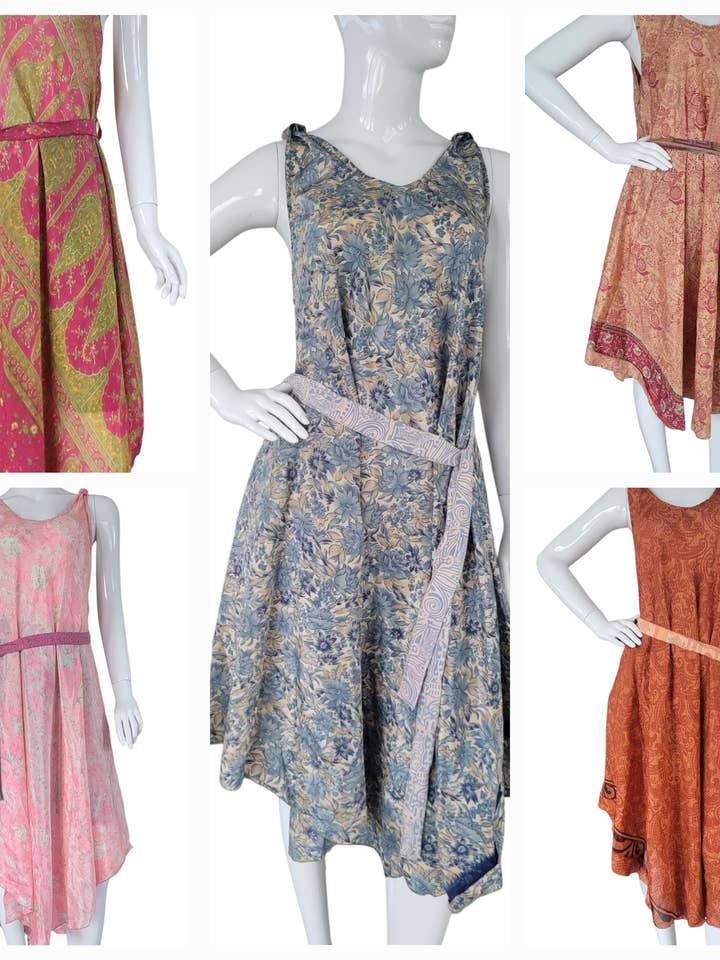 TD2513 Abito Senza Maniche in Polysilk Stampato con Cintura Rimovibile per la vendita all'ingrosso da parte di Evergreen Guardian Imports