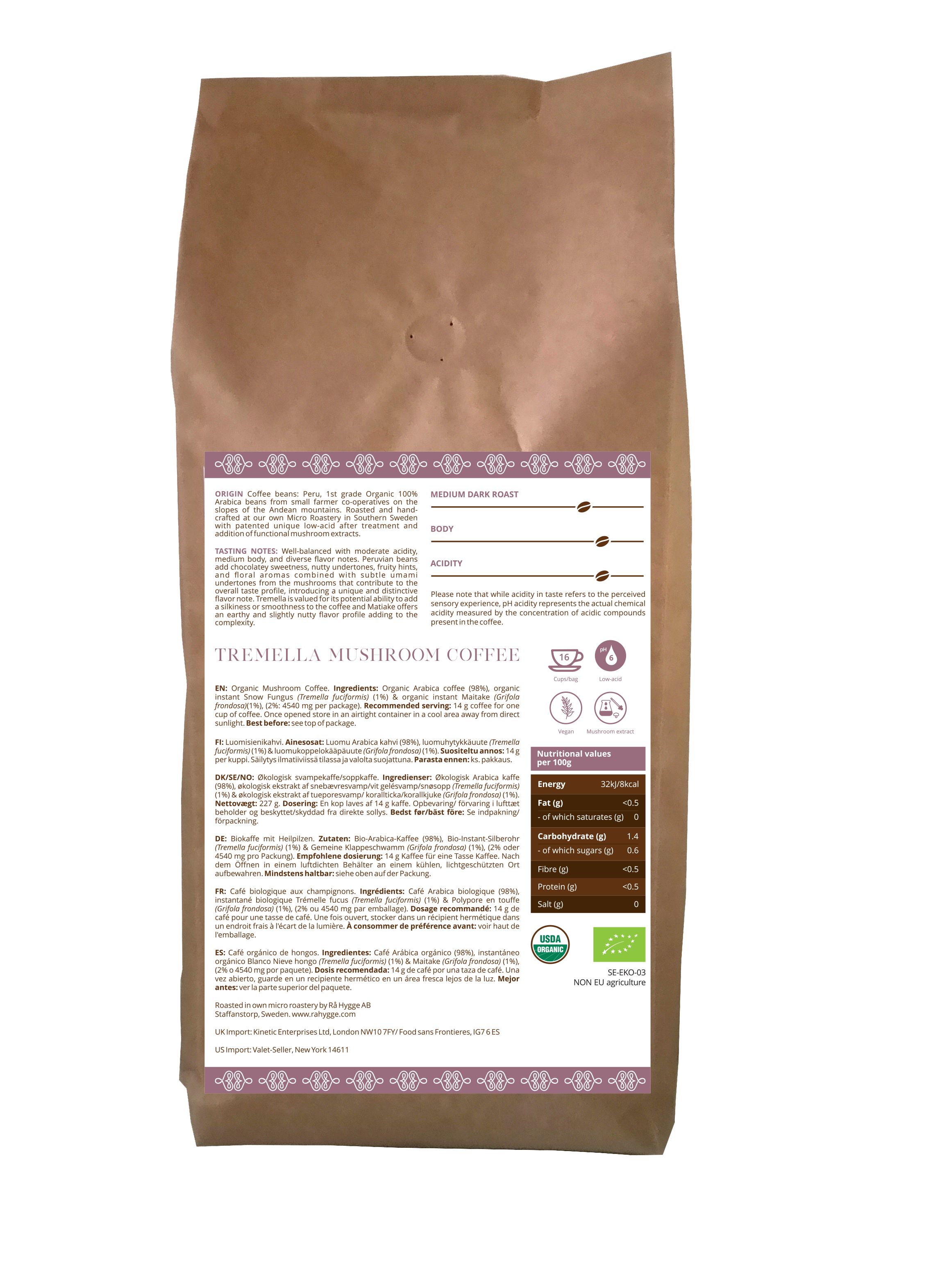 Rå Hygge – wholesale Coffee beans – Tremella&Maitake Mushroom Coffee, whole beans 1 KG1