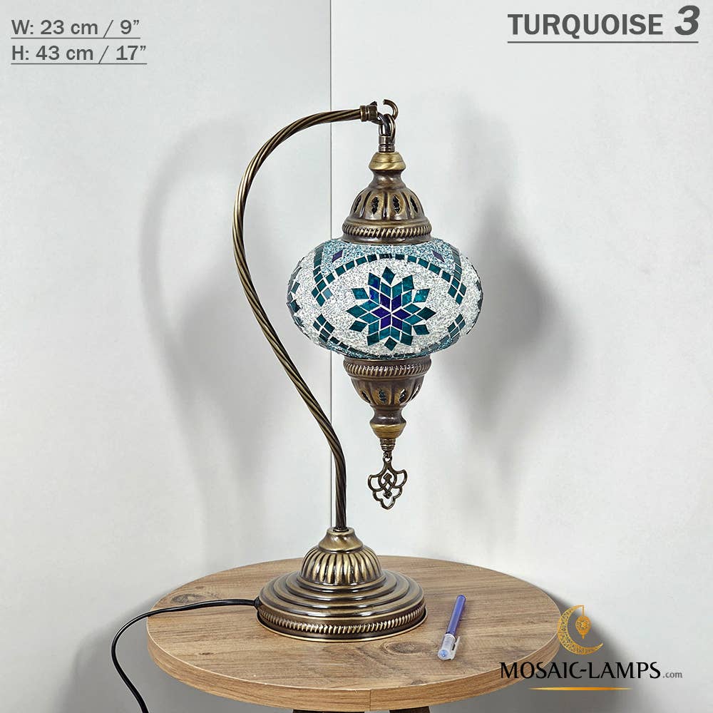 Mosaic Lamps - Wholesale Accent/Desk Lamp - 10+Colors - Gooseneck Large Globe Mosaic Table Lamp, Turkish81