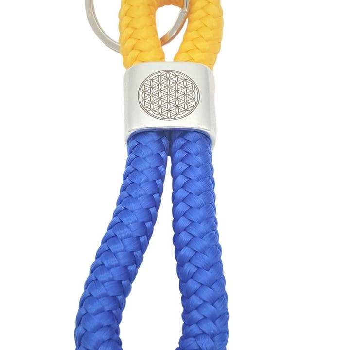 Sailing rope keychain 10mm, yellow / blue, "Flower of Life" for wholesale by perleperle