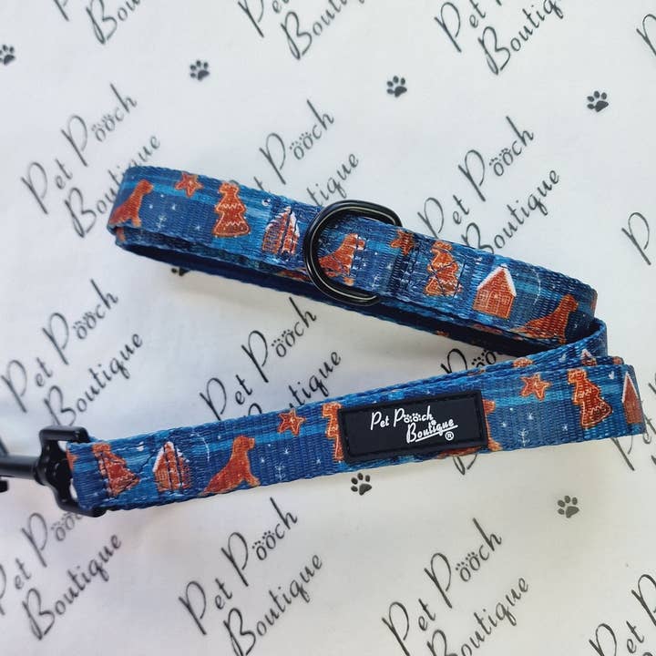 Gingerbread Biscuit Plaid Dog Lead - Christmas/Tartan/ Blue for wholesale by Pet Pooch Boutique