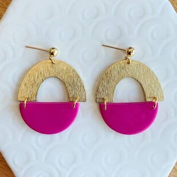 Jasmine Pink Textured Arch Ball Stud Earring for wholesale by Kismet Klay