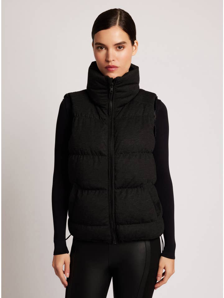 Dark Charcoal Black Adventurer Reversible Faux Fur Puffer Vest for wholesale on Faire