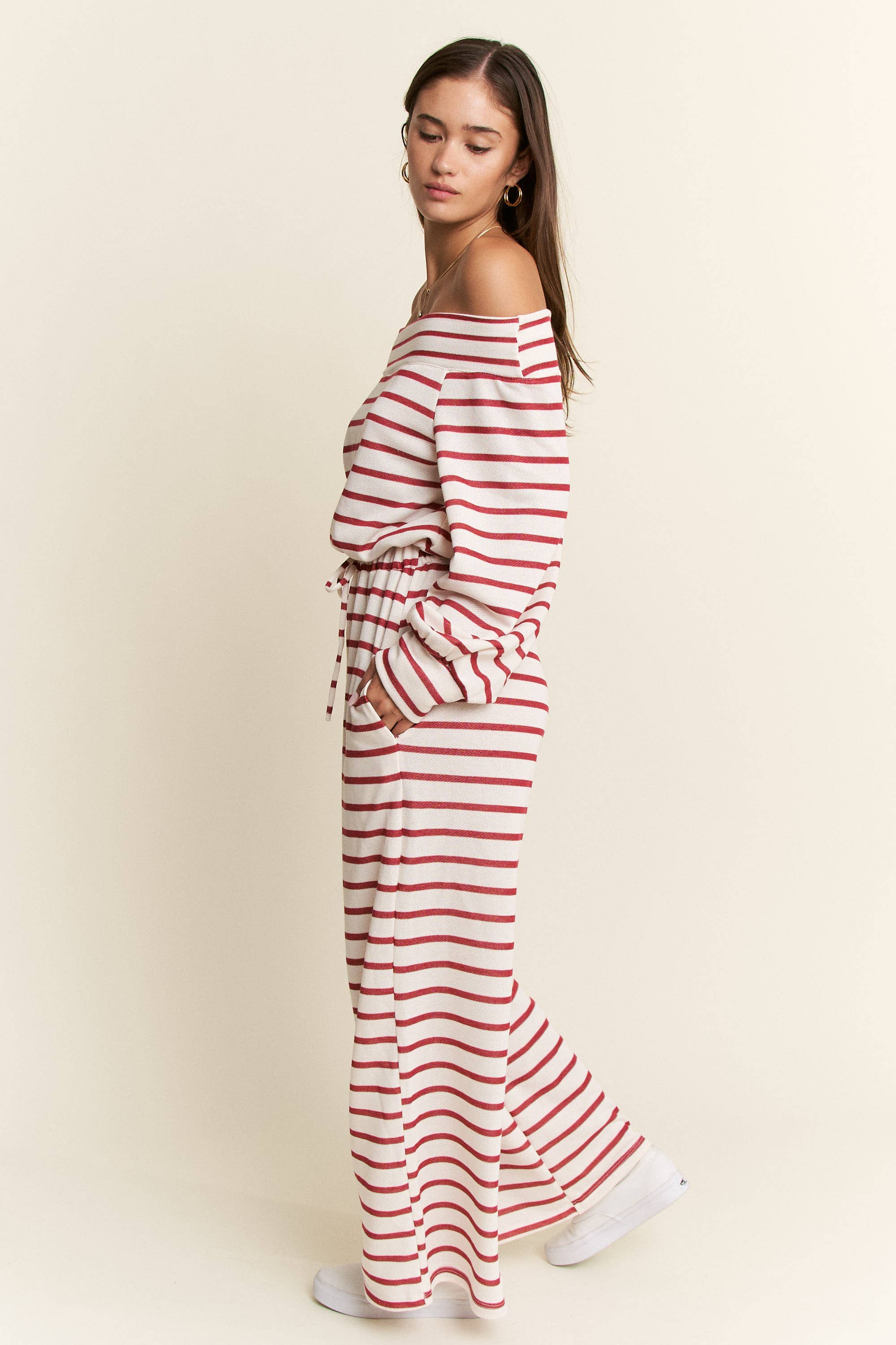 JADE BY JANE PLUS - Wholesale Jumpsuit - Women's - (PLUS SIZE) OFF-SHOULDER STRIPED TERRY JUMPSUIT43