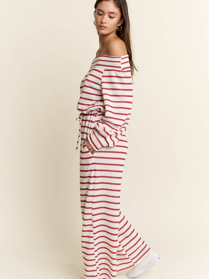 JADE BY JANE PLUS - Wholesale Jumpsuit - Women's - (PLUS SIZE) OFF-SHOULDER STRIPED TERRY JUMPSUIT43