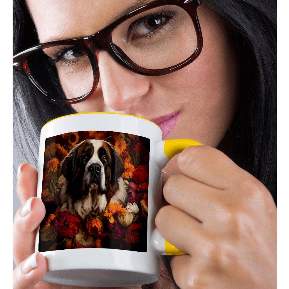 3dRose – wholesale Coffee mug – 3dRose, St. Bernard with floral background, Mug1